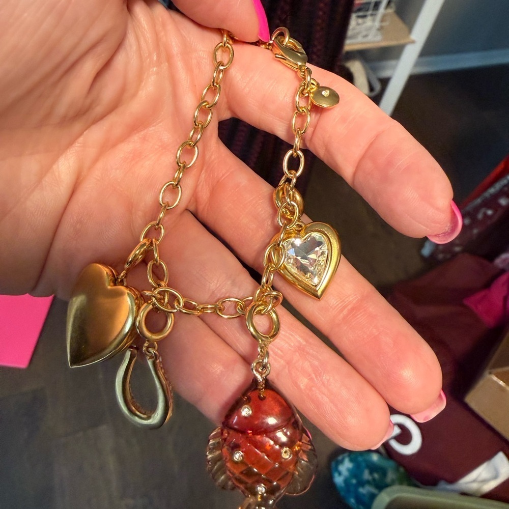 J.Crew Gold Heart and Crystal Charm Bracelet NWOT